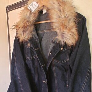 Christopher & Banks Large Jean Jacket with Faux Fur Neck